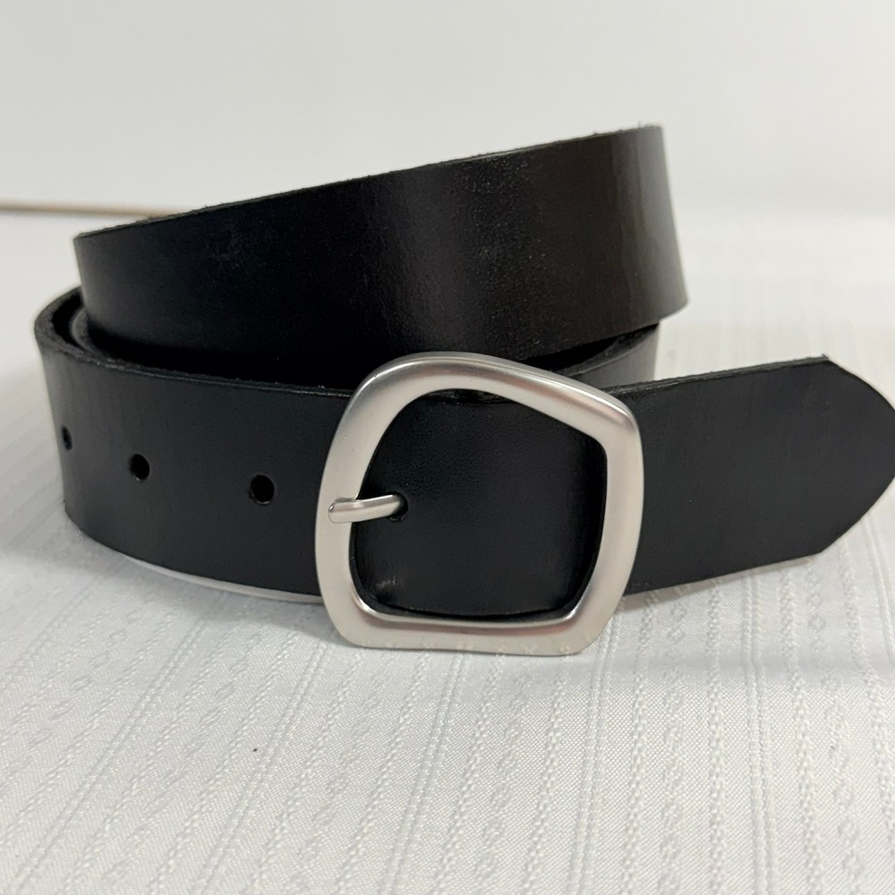 American Eagle Women Belt XL Black Genuine Cow Leather Silver Buckle Minimalist
